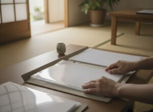 書類ファイルを整理する手元（イメージ）