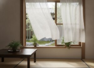 換気のために開けられた窓とカーテン（イメージ）